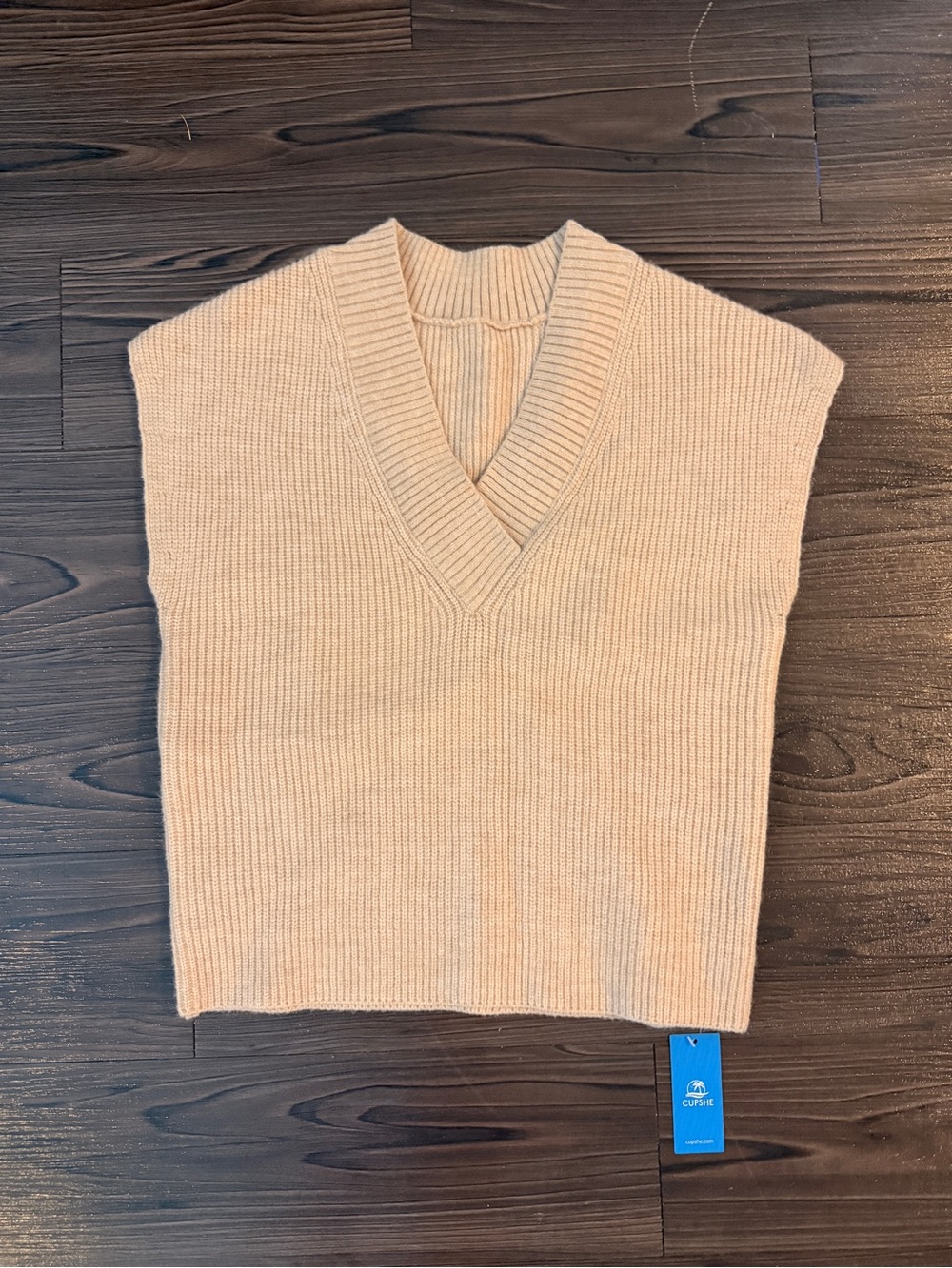 Women’s V-Neck Knit Sweater Vest in Beige